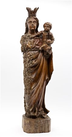 Scultore del secolo XVIII, Madonna con Bambino, legno intagliato con tracce di