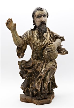 Scultore del secolo XVIII, Salvator Mundi, legno intagliato con tracce di polic