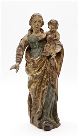 Scultore del secolo XVIII, Madonna con Bambino, legno intagliato, dipinto e dor