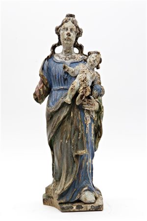 Scultore del secolo XVIII, Madonna con Bambino, legno intagliato e dipinto (h c