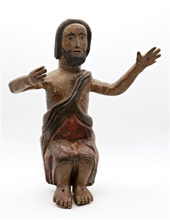 Scultore del secolo XVIII, Figura maschile assisa, legno intagliato e laccato (