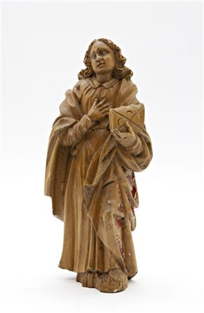 Scultore del secolo XIX, Santo evangelista, legno intagliato con tracce di poli