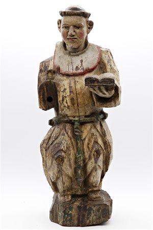 Scultore del secolo XVII, figura di monaco con libro, legno intagliato e laccat