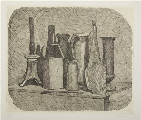 MORANDI GIORGIO (1890 - 1964) - GRANDE NATURA MORTA CON LAMPADA A PETROLIO (V STATO), 1930.