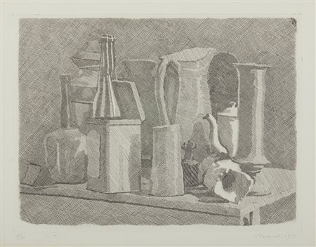 MORANDI GIORGIO (1890 - 1964) - GRANDE NATURA MORTA CON CAFFETTIERA (II STATO), 1933.