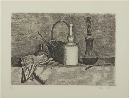 MORANDI GIORGIO (1890 - 1964) - NATURA MORTA CON PANNEGGIO A SINISTRA (I STATO), 1927.