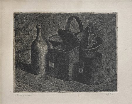 MORANDI GIORGIO (1890 - 1964) - NATURA MORTA CON IL CESTO DI PANE (Lastra piccola) (II STATO), 1921.