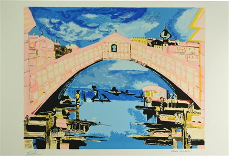 Remo Brindisi VENEZIA, PONTE DI RIALTO serigrafia su carta, cm 50x70; es....