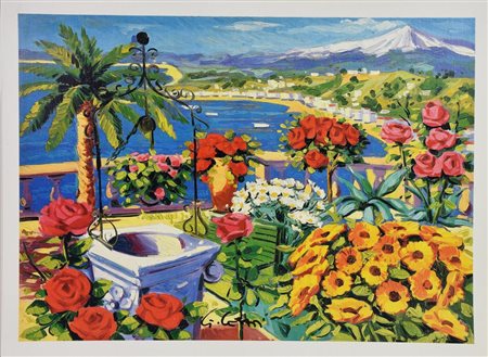 Giorgio Cesati FIORI A TAORMINA serigrafia su tela, cm 35x50; es. P.A. firma...