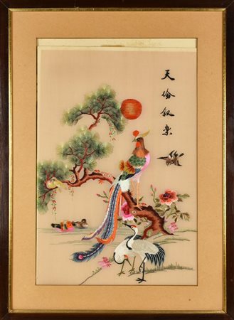 Ignoto ARTE ORIENTALE ricamo su seta cm 56x38,5