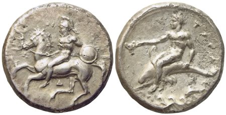 Calabria, Tarentum (c. 344-340 BC), Nomos; AR (7,68 g; 20,9 mm)