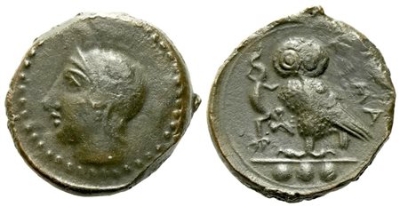 Sicily, Kamarina (c. 420-405 BC), Tetras; Æ (3,38 g; 15,5 mm)