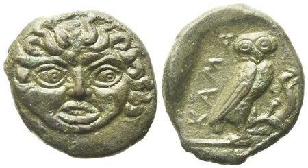 Sicily, Kamarina (c. 420-405 BC), Onkia; Æ (1,16 g; 12,8 mm)