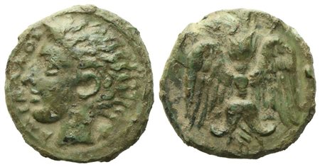 Sicily, Katane (c. 415-402 BC), Tetras; Æ (1,57 g; 13,5 mm)