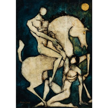 BRUNO LANDI, Figure e cavallo, Olio su tela