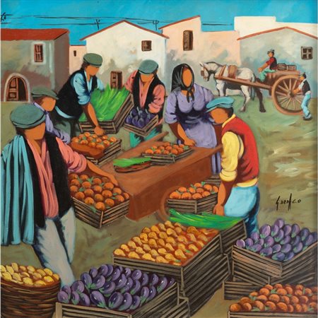 GIUSEPPE UZZACO, Mercato, Olio su tela