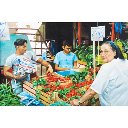 SALVATORE CASTELLESE, Piccolo mercato, Olio su tela