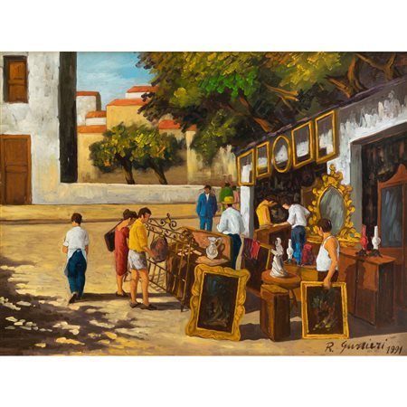 RODOLFO GURRIERI, Mercato delle Pulci, Olio su masonite