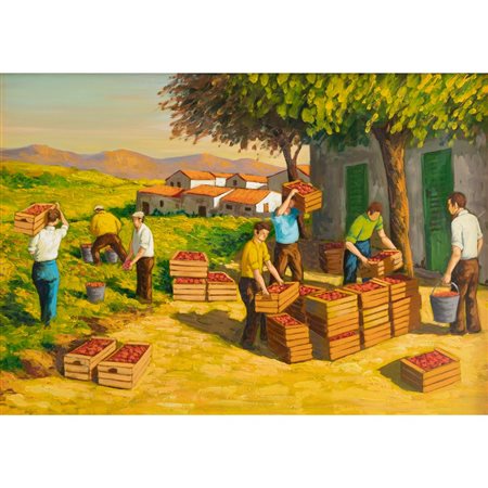 RODOLFO GURRIERI, Raccolta del pomodoro, Olio su masonite