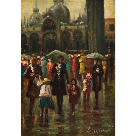 LUCIO GURRIERI, Folla in piazza, Olio su masonite