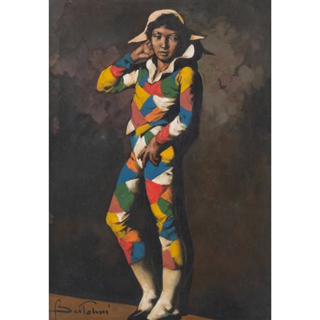 EDOARDO BERTOLINI, Arlecchino, Olio su tela