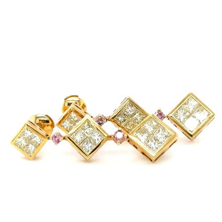 ORECCHINI IN ORO GIALLO 18K 12.37 GR CON DIAMANTI FANCY ROSA INTENSO - HR1010