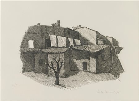 Paolo Manaresi (Bologna 1908 - 1991), “Case e albero”.