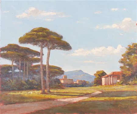 Piero Fiori (Bologna 1947), “Paesaggio con pini”.