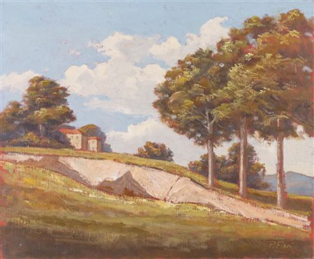 Piero Fiori (Bologna 1947), “Paesaggio con case”.