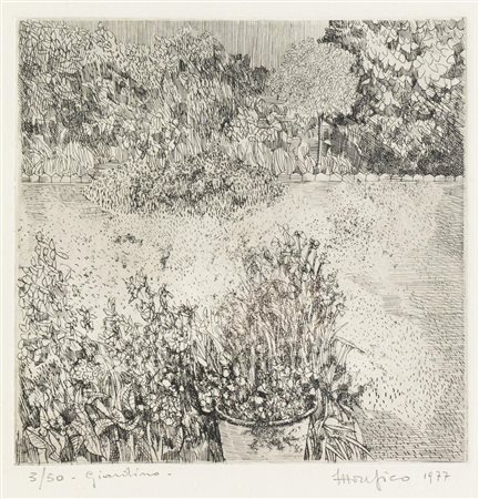 Ettore Fico (Piatto 1917 - Torino 2004), “Giardino”, 1977.