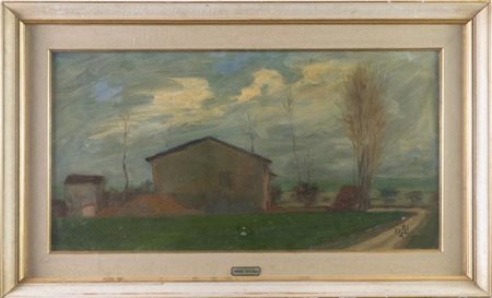 Nino Vitali (Bologna, XX secolo). Campagna bolognese con casolare.