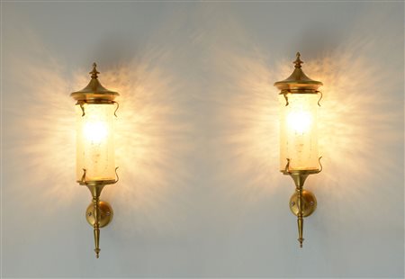 A pair of wall sconces Lumi, appliques, Italy 1950&#39;sA pair of brass and...
