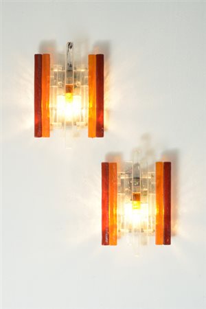 A pair of glass appliques Poliarte, a pair of glass wall lamps, Italy...