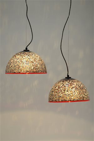 Two murrine glass suspension lamps Vetreria Vistosi, pair of&nbsp;Neverrino...