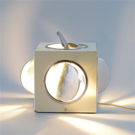 A cube-shaped table lamp A table lamp, Italy 1970&#39;sA white-varnished...