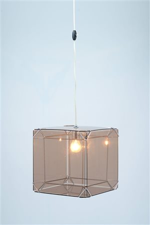 A suspension or table lamp Amethyst-coloured Perspex cube,&nbsp;Italy...