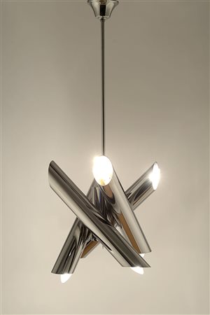 A chrome-plated suspension ceiling lamp Reggiani Production, Italy...
