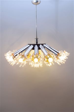 A chrome-finished and glass chandelier Mazzega, sunflower chandelier&nbsp;(or...