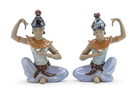 COPPIA DI SCULTURE IN CERAMICA, WANJIANA CINA XX SECOLO