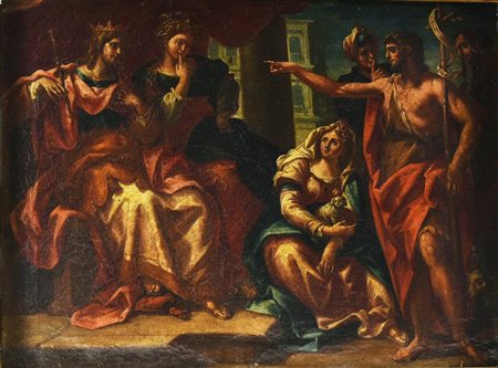 Scuola del XVIII secolo SCENA BIBLICA olio su tela, cm 39X49