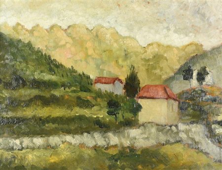 Vincenzo Ciardo RICORDO PRESSI DI TIRANA, 1929 olio su compensato, cm 35x45,5...