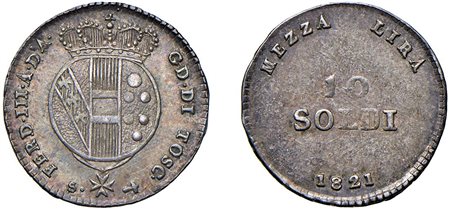 FIRENZE - FERDINANDO III (1791-1824) - 10 soldi da 1/2 lira, 1821