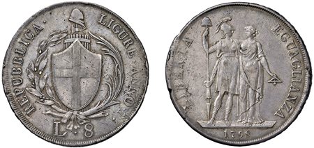 GENOVA - REPUBBLICA LIGURE (1798-1805) - 8 lire 1798, an. I