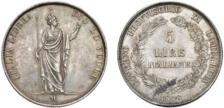 MILANO - GOVERNO PROVVISORIO DI LOMBARDIA (1848) - 5 Lire 1848