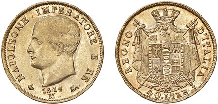 NAPOLEONE I, Re d'Italia (1805-1814) - 40 lire 1814, Milano, puntali sagomati