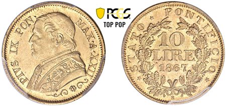 PIO IX, Giovanni Maria Mastai-Ferretti (1846-1870) - 10 lire 1867, an. XXII