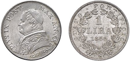 PIO IX, Giovanni Maria Mastai-Ferretti (1846-1870) - 1 lira 1866, an. XXI, II tipo