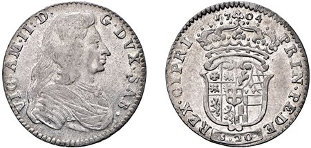 VITTORIO AMEDEO II, Duca (secondo periodo 1680-1713) - 20 soldi o lira 1704, III tipo