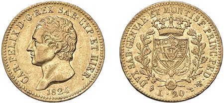 CARLO FELICE (1821-1831) - 20 lire 1824, Torino