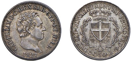 CARLO FELICE (1821-1831) - 50 centesimi 1827, Genova